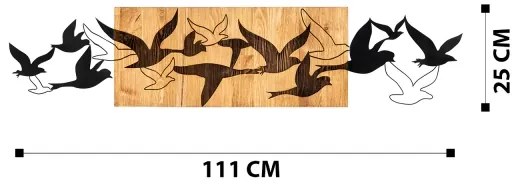 Fali dekoráció 111x25 cm madarak fa/fém