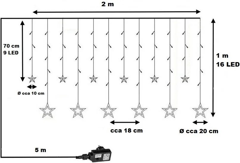 VOLTRONIC® Csillagos lánc 150 LED Fehér mix + vezérlő