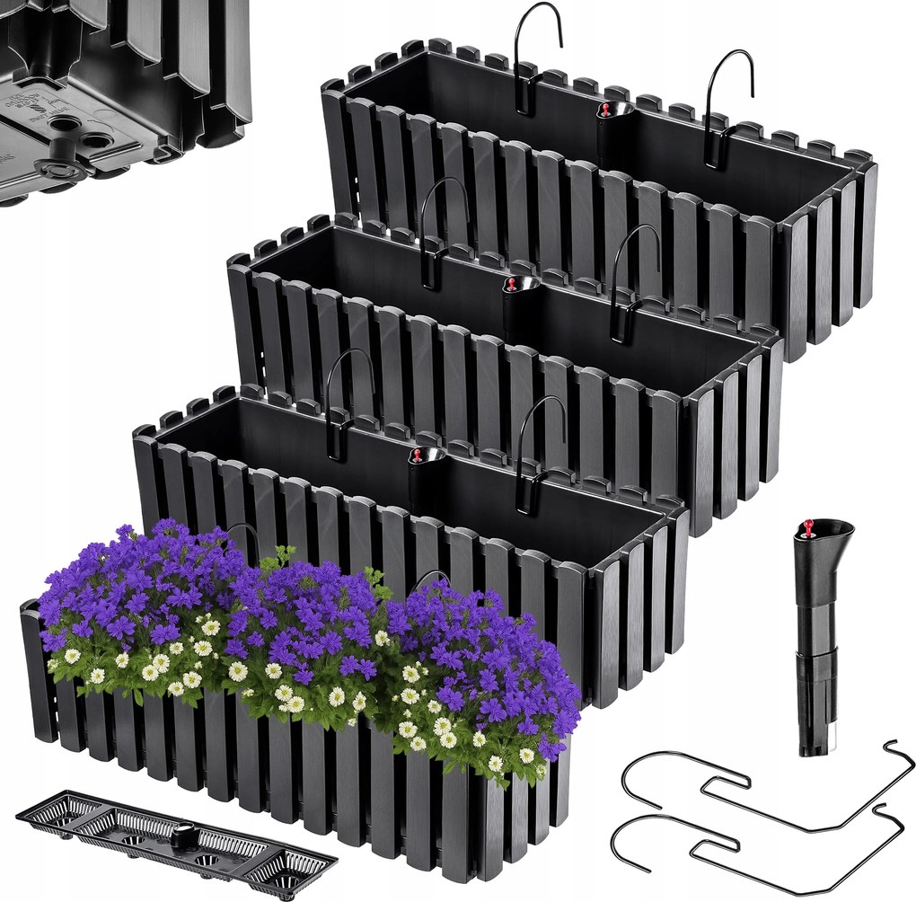 4x Erkélydoboz Virágtartó 60cm Virágtartó Korlát Antracit