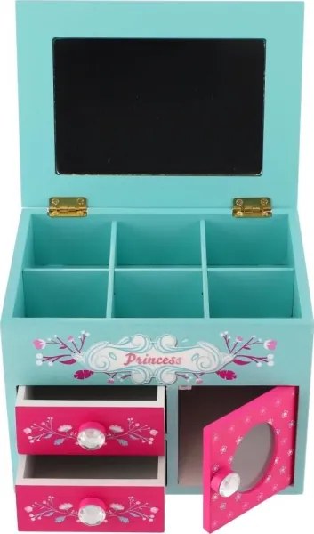 PRINCESS ékszerdoboz tükörrel, rózsaszín/kék