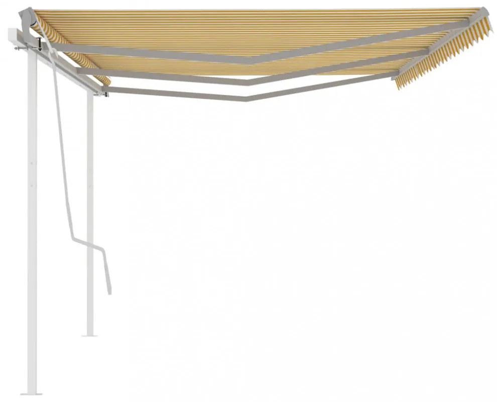 sárga és fehér kézzel kihúzható napellenző póznákkal 6 x 3,5 m