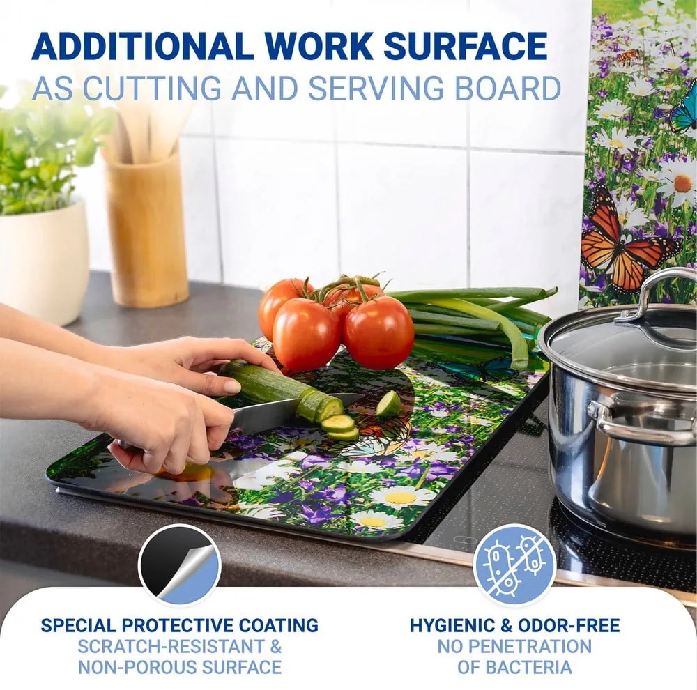 Edzett üveg tűzhely fedőlap szett 2 db-os 52x30 cm Summer Meadow – Maximex