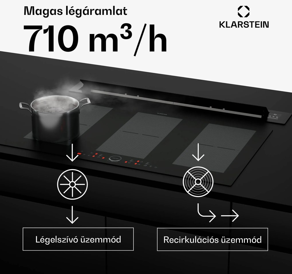 Klarstein Brisa páraelszívó, kihúzható, 710 m³/h, A+, LED, 42 dB, elszívó/recirkulációs üzemmód