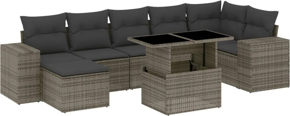 vidaXL 8 részes szürke polyrattan kerti ülőgarnitúra párnákkal