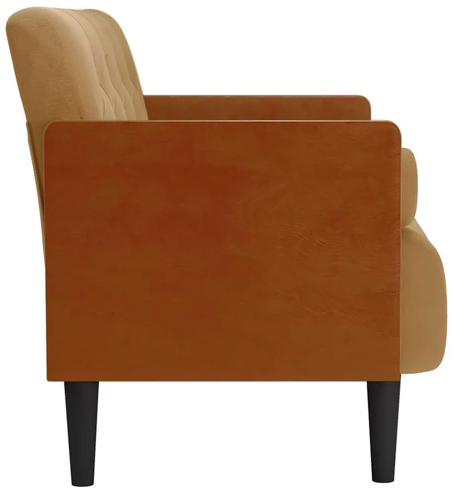 barna bársony loveseat kanapé párnákkal 110 cm