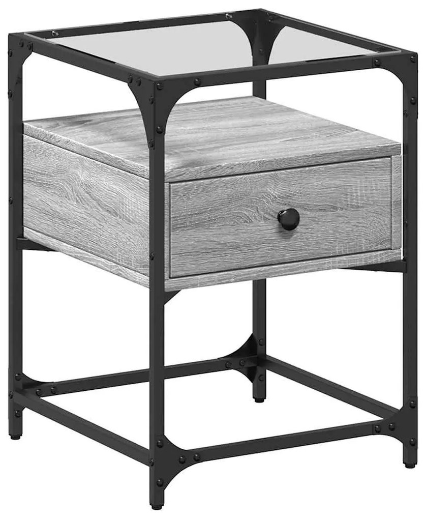 Szürke sonoma színű szerelt fa éjjeliszekrény 40 x 40 x 55 cm