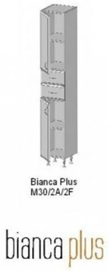 Bianca Plus 30 magas szekrény 2 ajtóval, 2 fiókkal, magasfényű fehér színben, jobbos