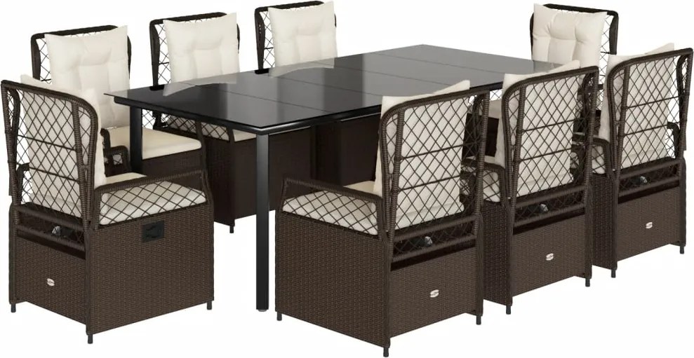 vidaXL 9 részes barna polyrattan kerti étkezőgarnitúra párnákkal
