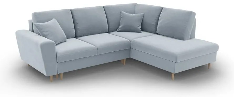 Világoskék bársony kinyitható tárolóhelyes sarokkanapé (jobb oldali-L alakú) Kyoto – Cosmopolitan Design