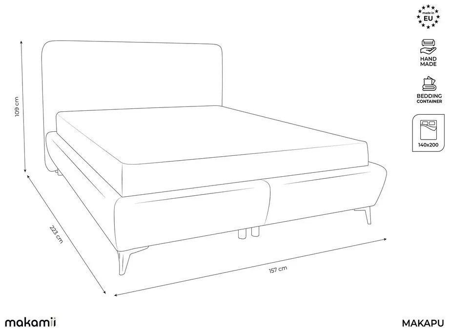 Zöld kárpitozott ágyneműtartós franciaágy ágyráccsal 140x200 cm Makapu – Makamii