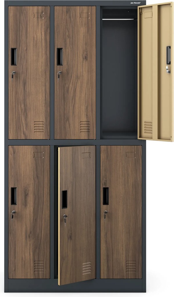 6 ajtós öltözőszekrény, antracit/dió, 900x1850x450 mm: IGOR Eco Design