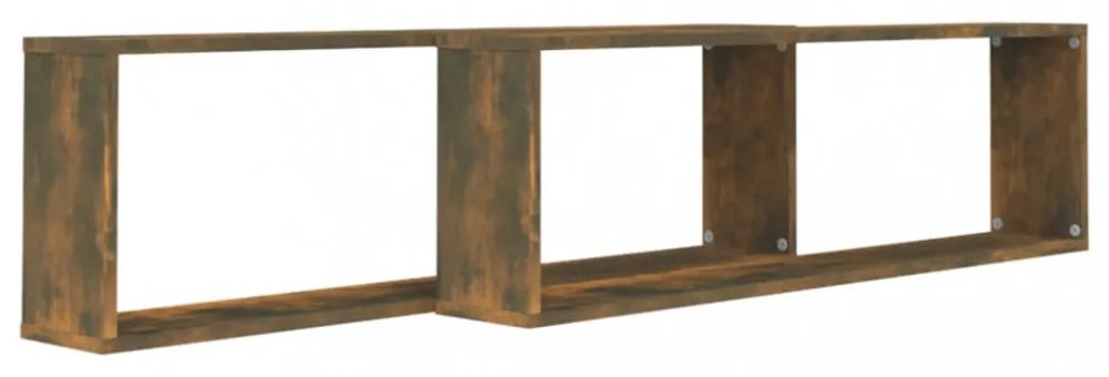 2 db füstös tölgy színű szerelt fa fali kockapolc 100x15x30 cm