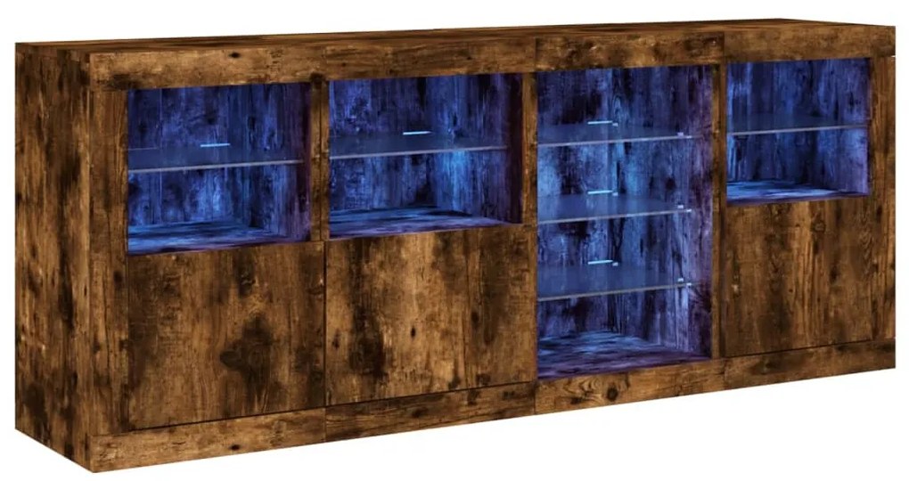 füstös tölgy színű tálalószekrény LED-ekkel 164 x 37 x 67 cm