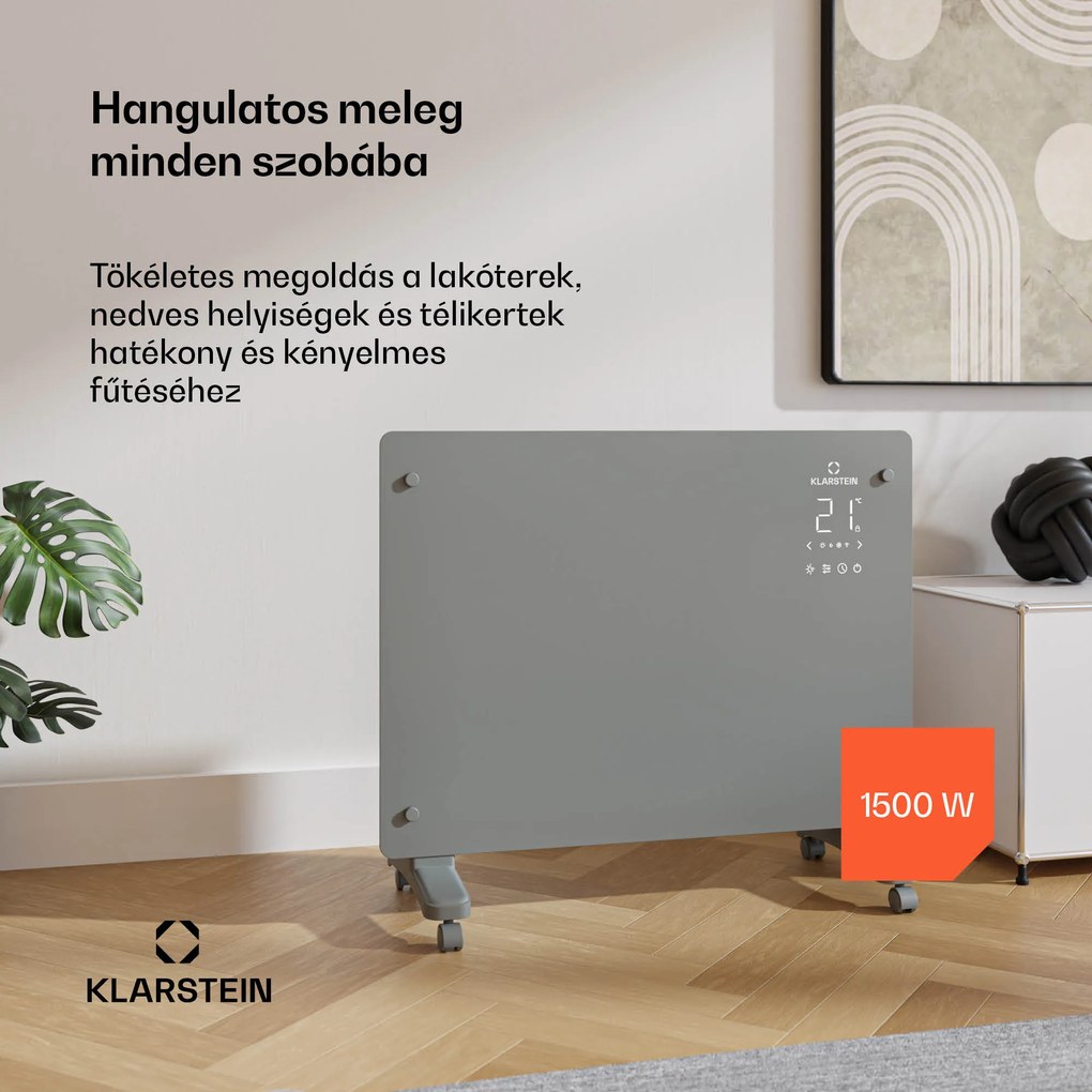 Klarstein Bansin Crystal Smart Kovektor 1500, 1500 W, Alkalmazás, 5- 50 °C, LED kijelző, Érintőképernyő