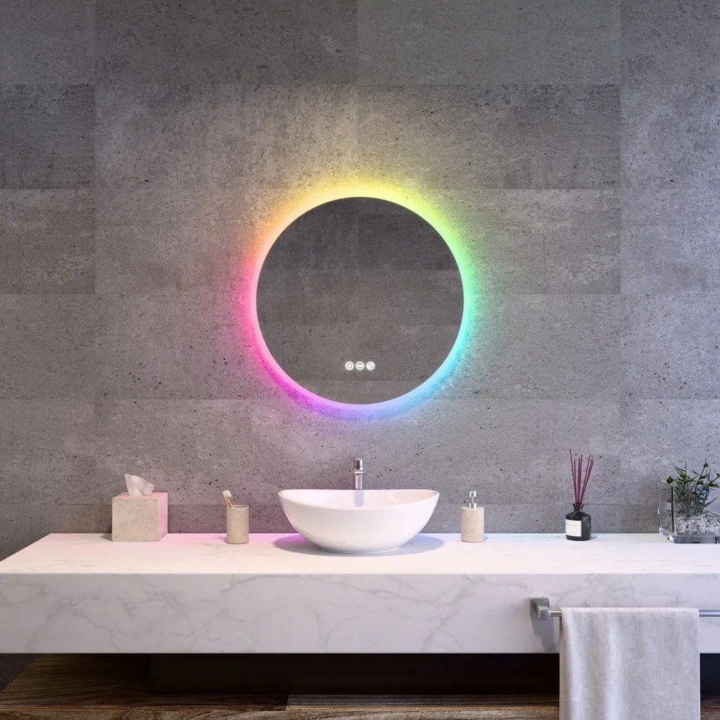 Kerek LED tükör Ø60cm Welland Alpha | Fehér és színes háttérvilágítás - RGB funkciók