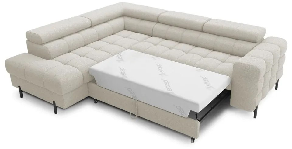 Krémszínű buklé kinyitható-tárolóhelyes sarokkanapé (bal oldali-L alakú) Ferucce – ELTAP