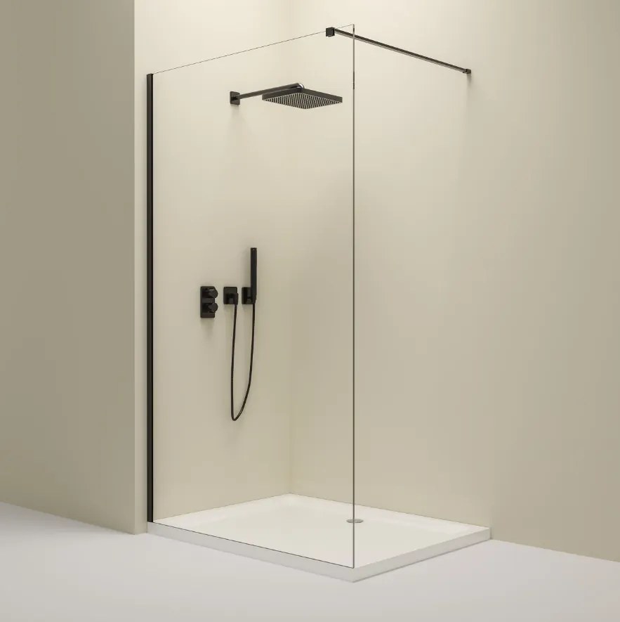 Erga Paris, Walk-In zuhany paraván 160x200 cm, 8mm átlátszó üveg, fekete profil, ERG-V02-PARIS-160x200-CL-BK