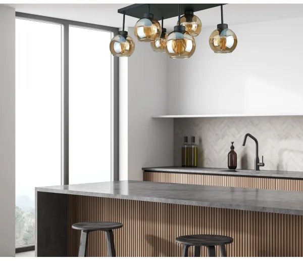 Felületre szerelhető csillár  NESSA 6xE27/60W/230V fekete/füstös bézs