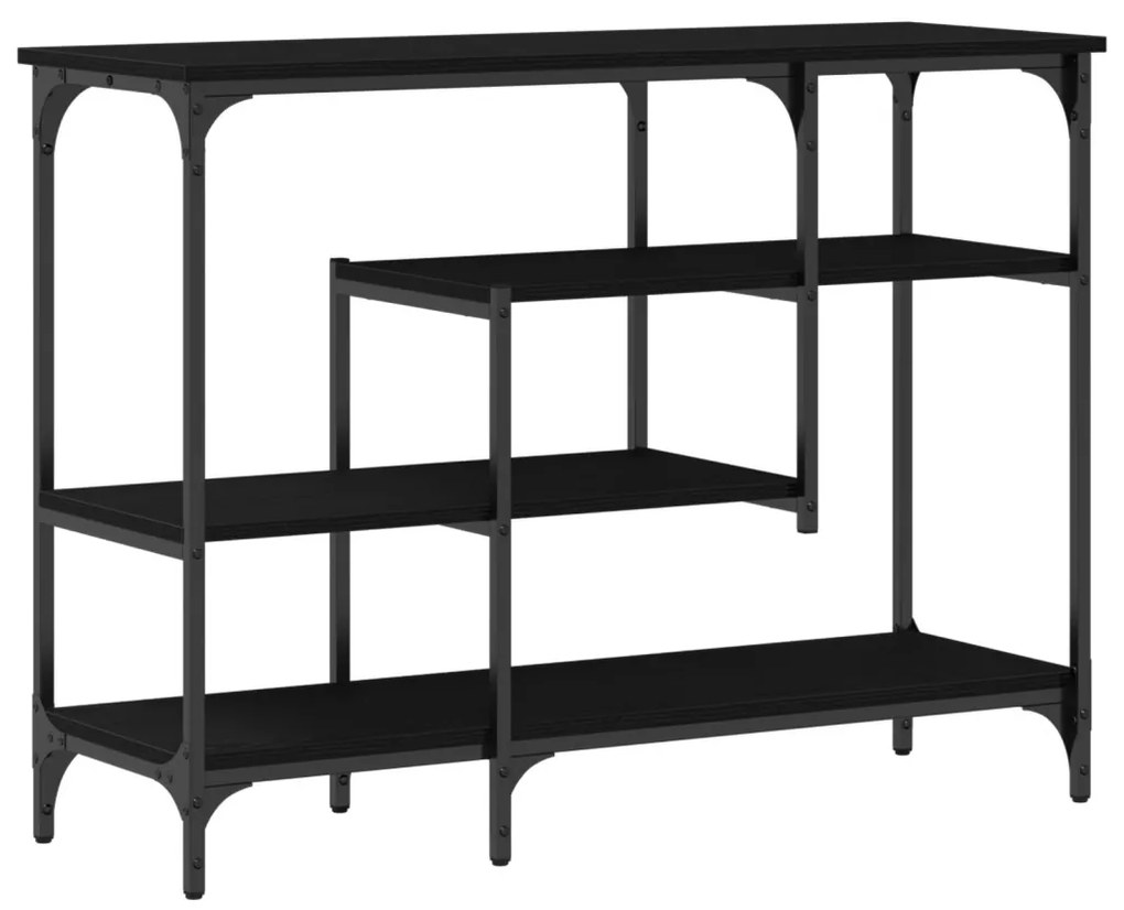 Konsole Asztal Fekete Tölgy 100x35x75 cm Műanyag Fa és Acél