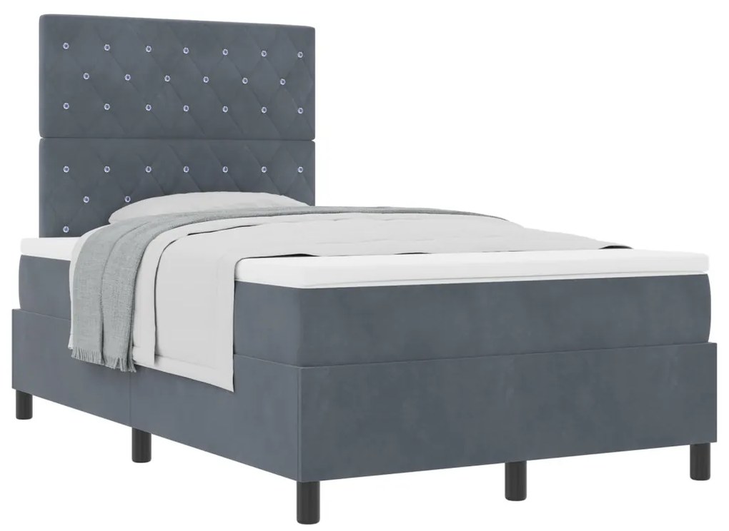 Boxspring Ágy Matracal Sötétszürke Kis Kétszemélyes Párnázott