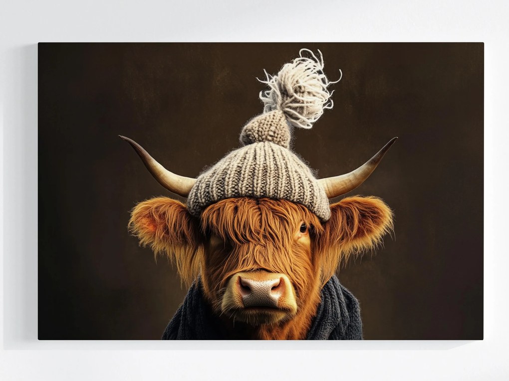 Canvas Vászonkép Skót Tehén Highland Portré Sapka Sál 60x40