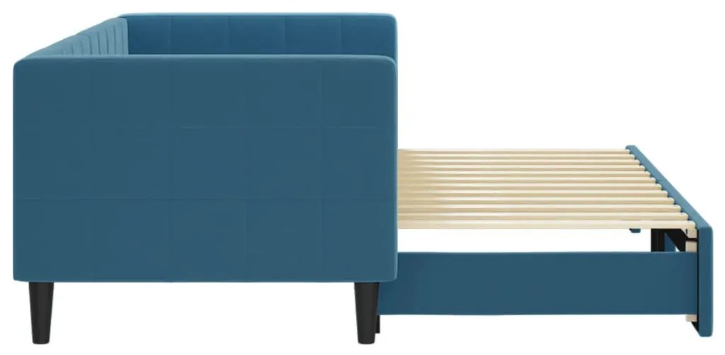 kék kihúzható bársony heverő 80 x 200 cm