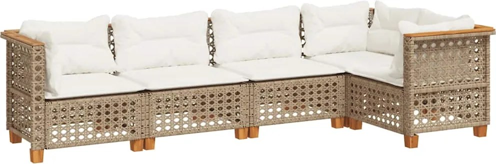 vidaXL 5 részes bézs polyrattan kerti ülőgarnitúra párnákkal