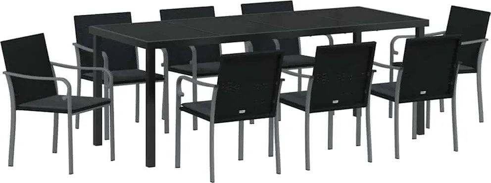 vidaXL Kert étkező szett 9 pcs Fekete és Szürke PE Rattan