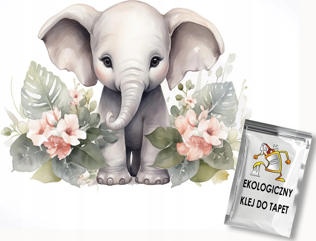 Fotótapéta Flizelina Kis Elefánt Egzotikus Virágok Levelek 100x75 ragasztó