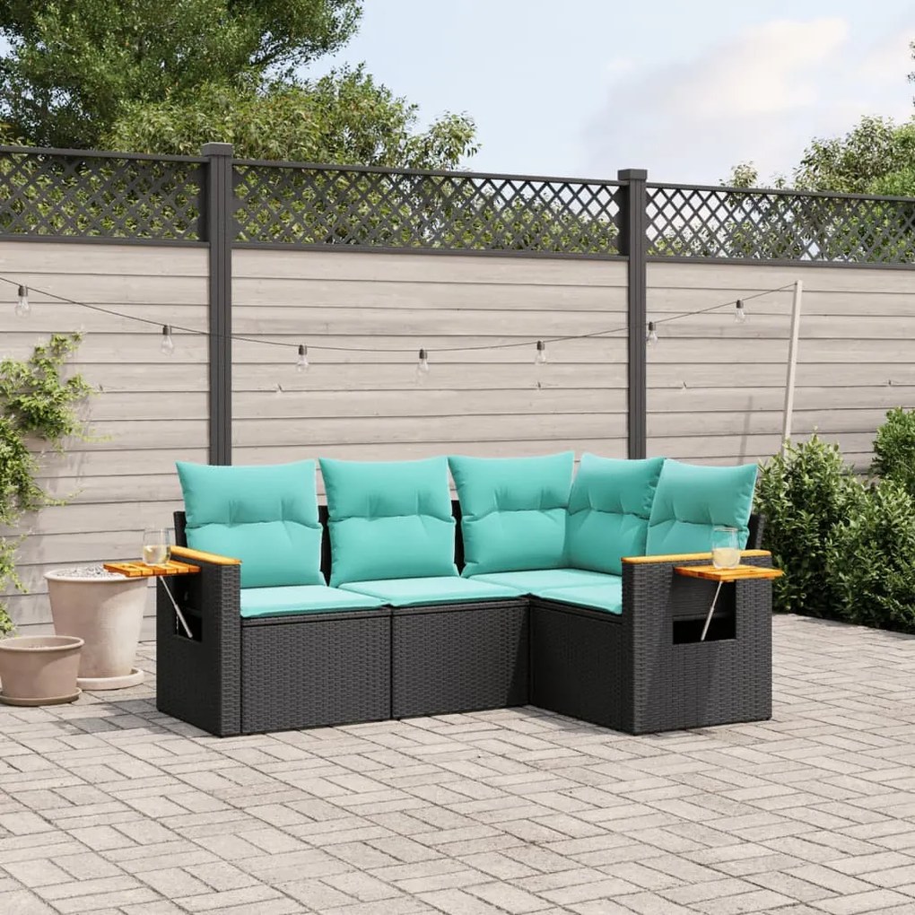 4 részes fekete polyrattan kerti ülőgarnitúra párnával