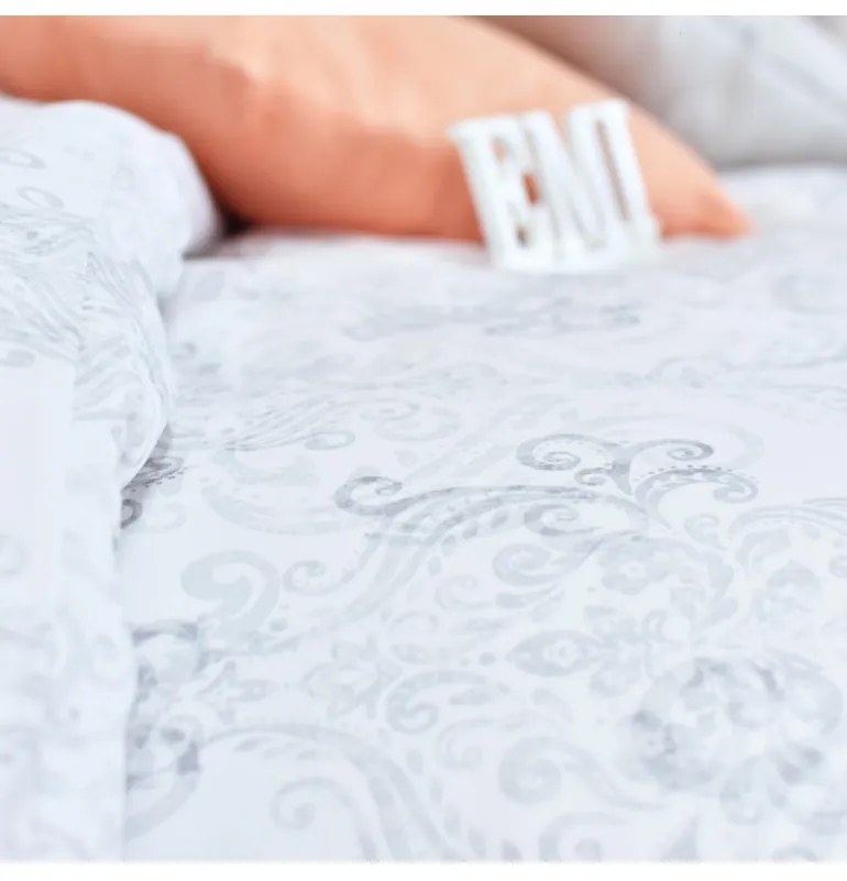 EMI Poetics szürke-fehér szatén ágyneműhuzat, A standard egyszemélyes ágy szett tartalma: 1x 140x200 + 1x 70x90