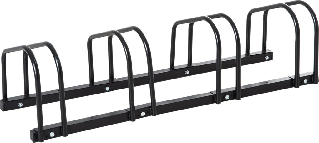 HOMCOM Bicikliállvány - Többhelyes Bicikli Tartó - Időjárásálló, Tartós, Padló- és Falra Szerelhető Acél, 4 Biciklihez, Fekete, 110 x 33 x 27 cm | Aos
