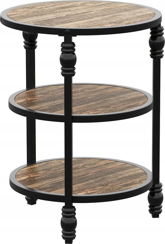 Kerek Fa Oldalasztal, 3-szintes, Ø45x60cm, Sötét Tölgy