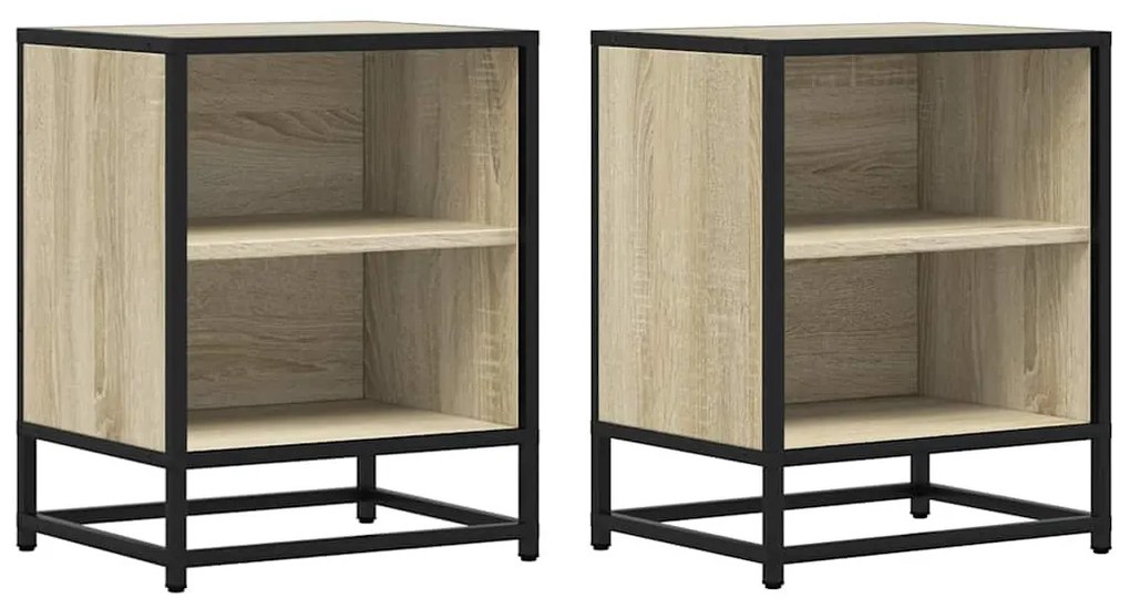 Éjjeliszekrények 2 db Sonoma tölgy 40x31x50 cm Gépi fa és fém