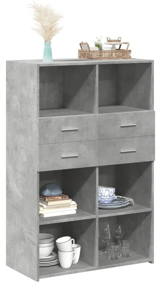 betonszürke szerelt fa magasszekrény 80 x 42,5 x 124 cm
