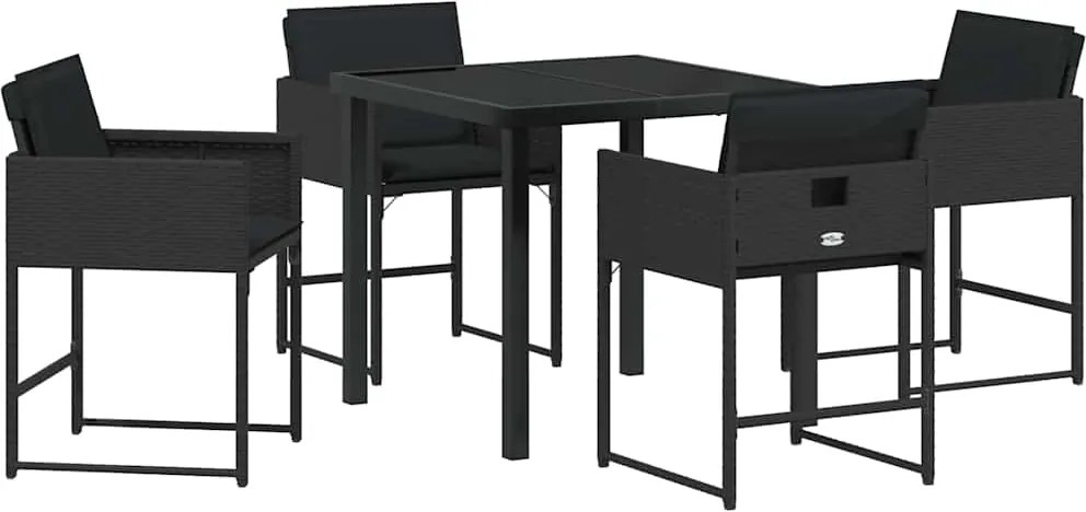 vidaXL Kert étkező szett 5 pcs Fekete polirattan
