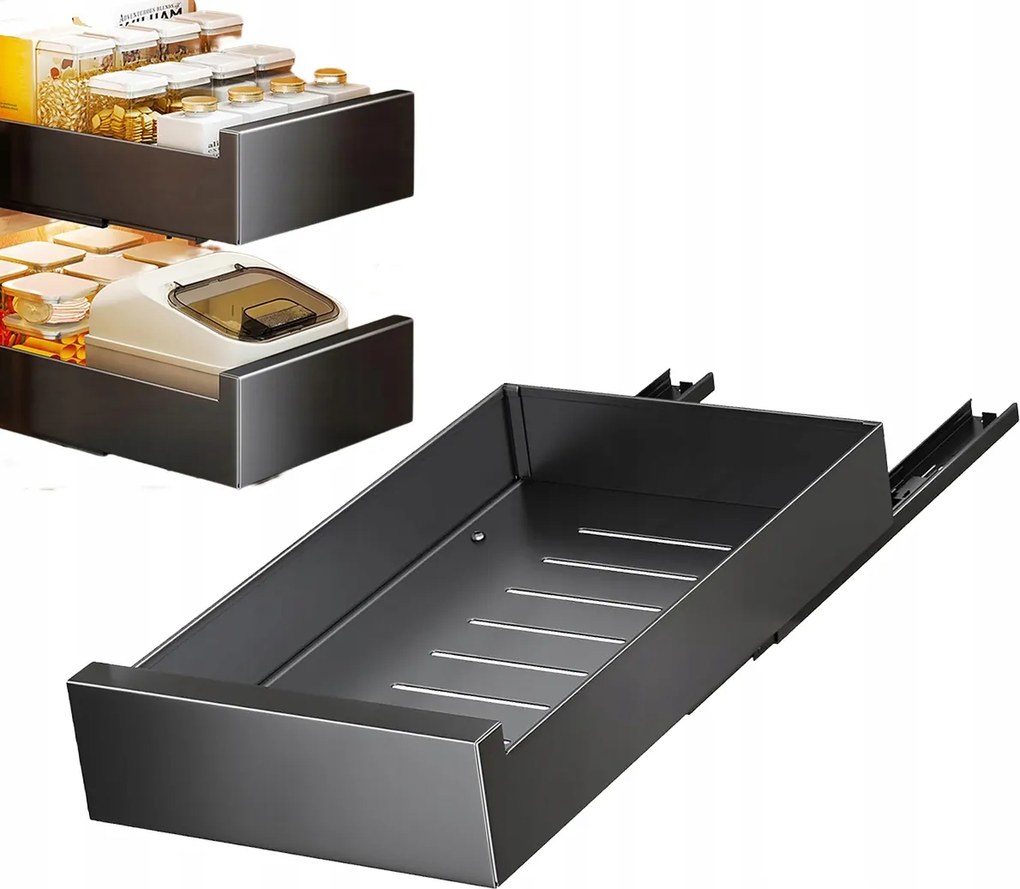 Kosár Kihúzható fiók konyhai rendszerező szekrényhez fekete 30 x 43 x 9 cm