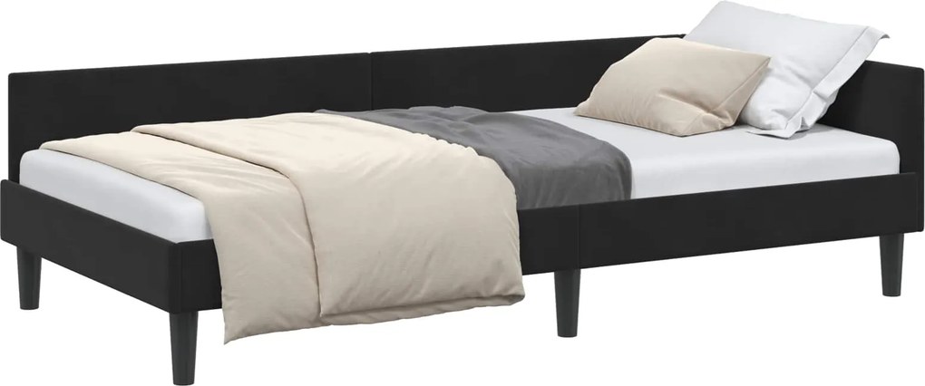 vidaXL Sarokágy keret fejtámlával Fekete 90 cm x 190 cm VelúrésPlywood