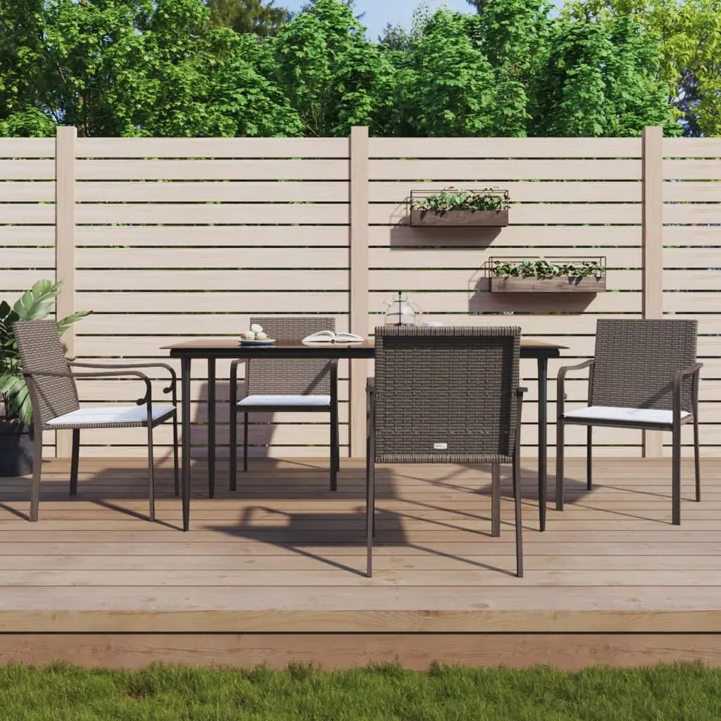 5 részes polyrattan és acél kerti étkezőgarnitúra párnával