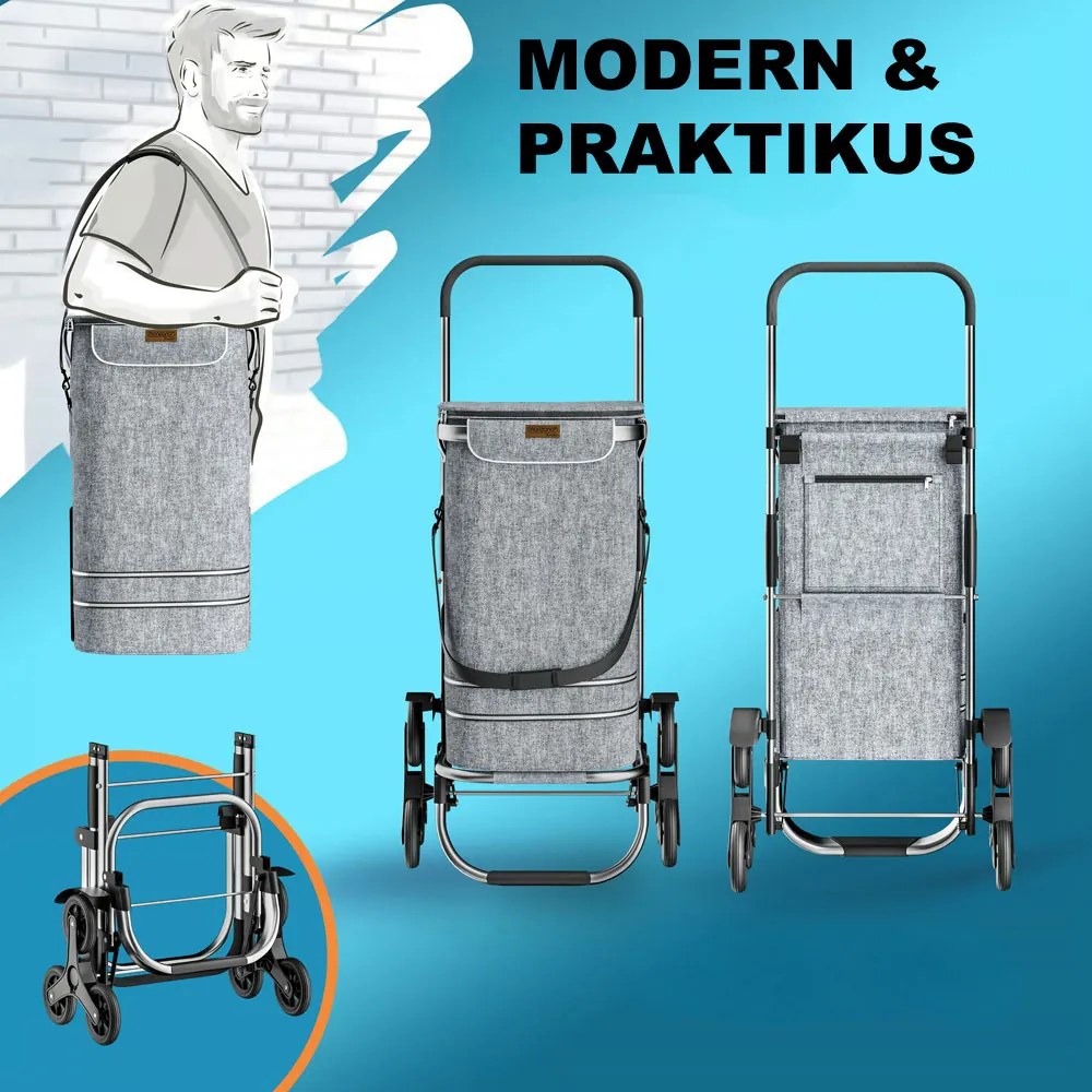 COMFORT bevásárlótáska lépcsőjáró kerekekkel, 50l, szürke Jurhan