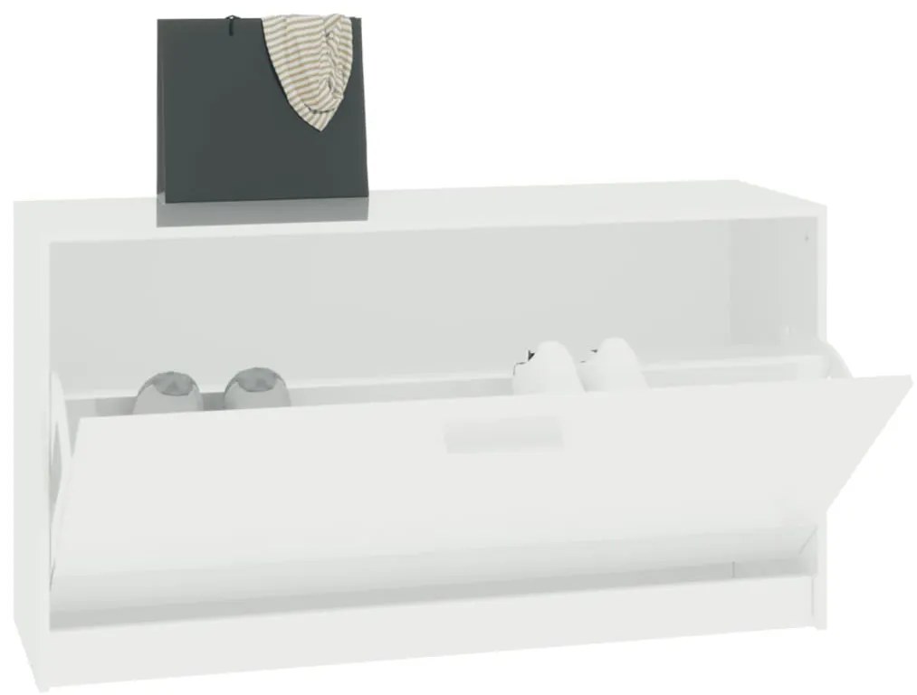 magasfényű fehér cipőpad 80 x 24 x 45 cm rétegelt fa