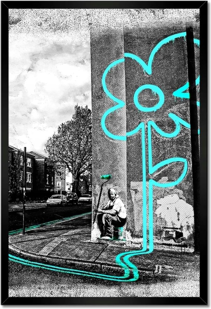 Poszter keretben 40x60 Banksy Türkiz virág