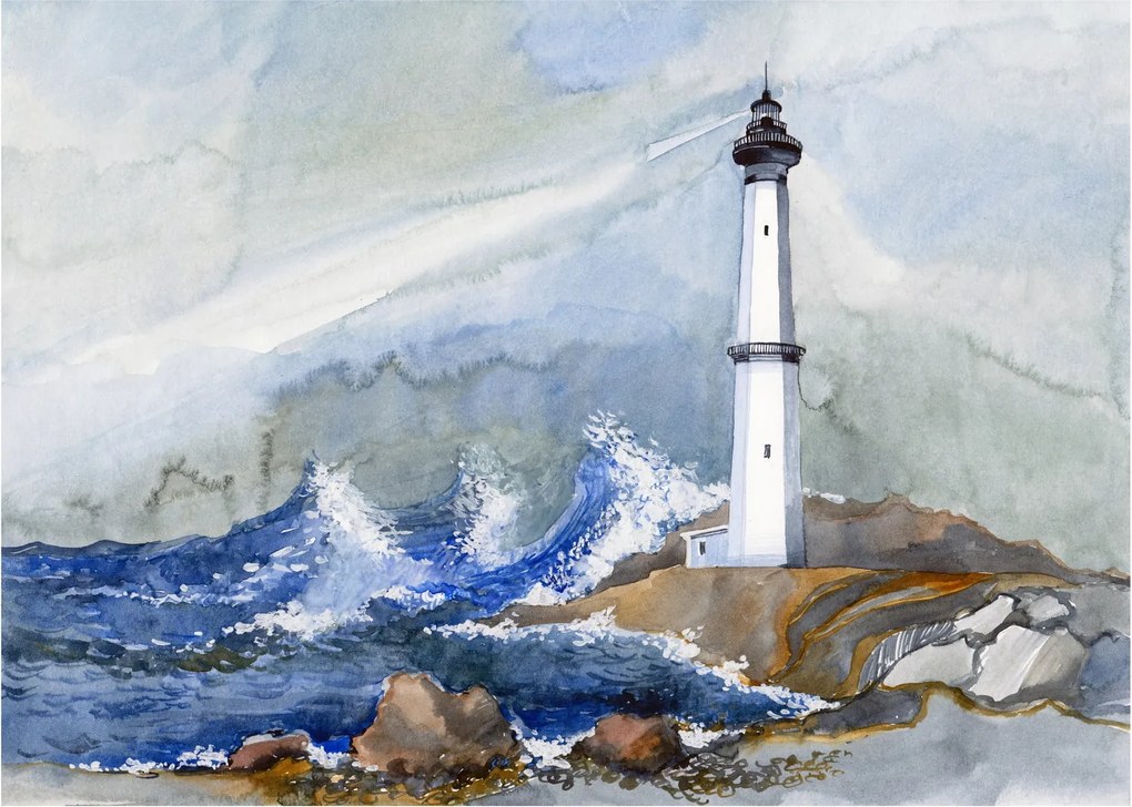 Világítótorony festményének képe (üvegen) (70x50 cm)