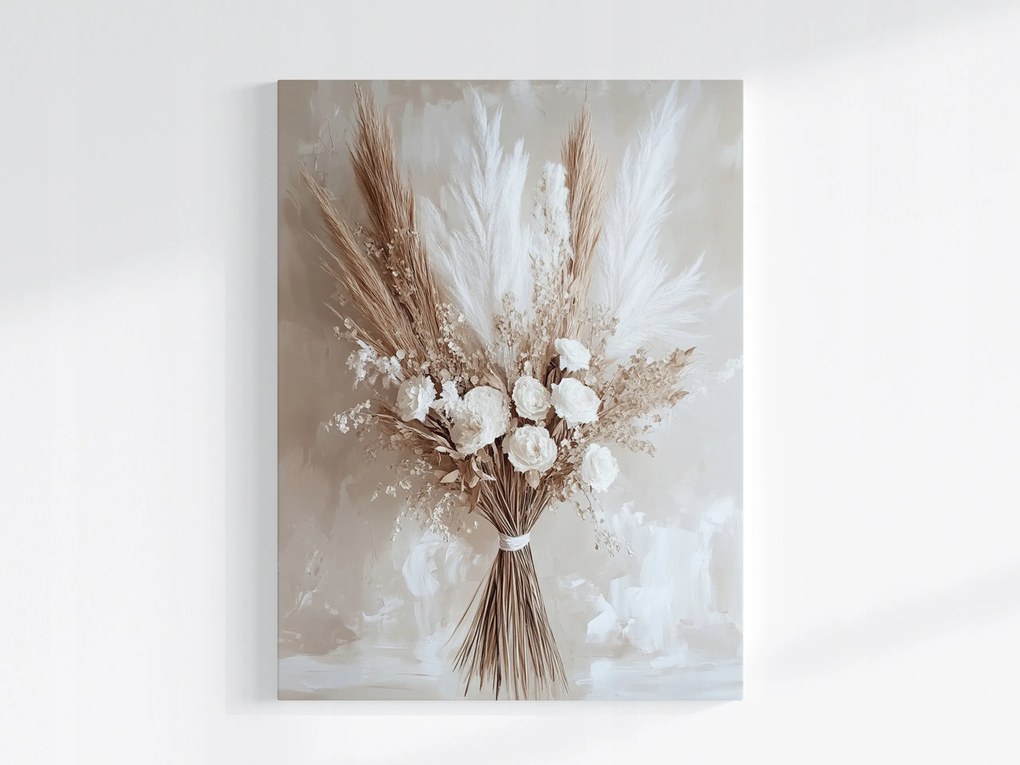 Vászonkép Canvas Szárított Csokor Pampas Fű Rózsa Virágok 60x80