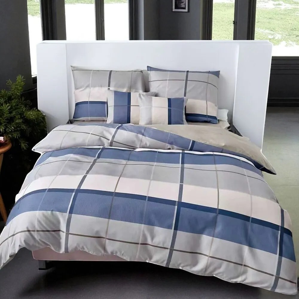 Flanel ágyneműhuzat Homa BELINA BLUE SQUARE 7 részes 140x200 cm