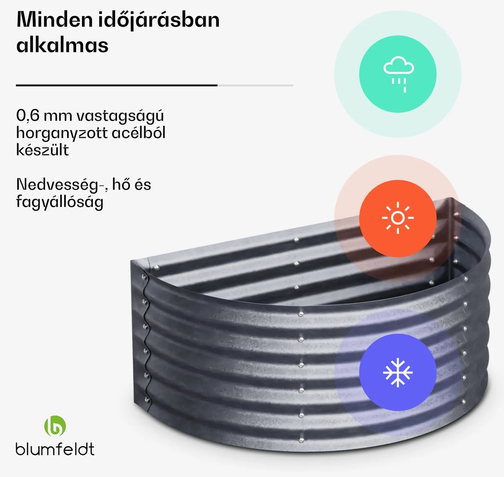Blumfeldt High Grow Half Circle, félkör alakú magaságyás, 105x43x60 cm, hullámos acéllemezből, egyszerű összeszerelés, rozsda- és fagyálló