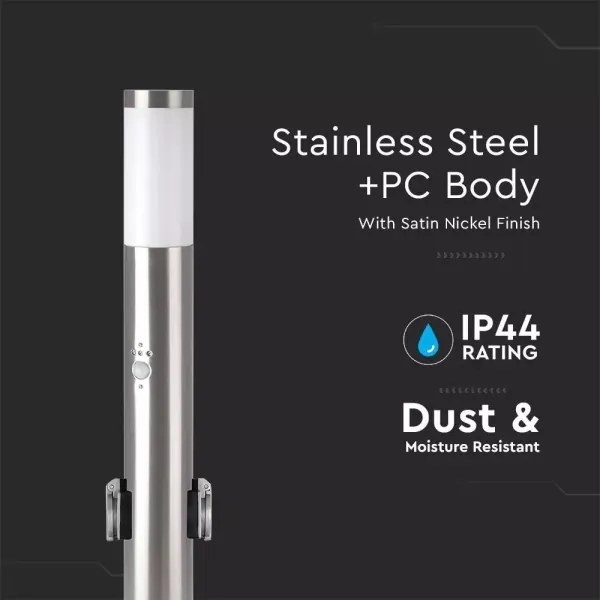 Kültéri érzékelős lámpa + 2 aljzat 1xE27/60W/230V IP44 60cm matt króm