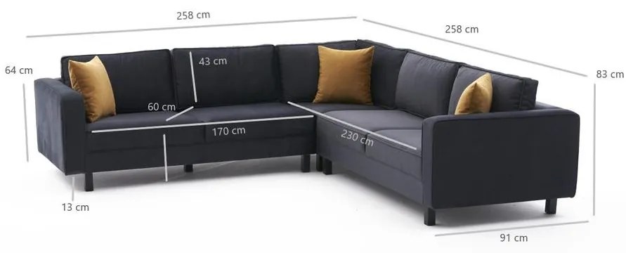 Sarokkanapé Kale Velvet - Antracit