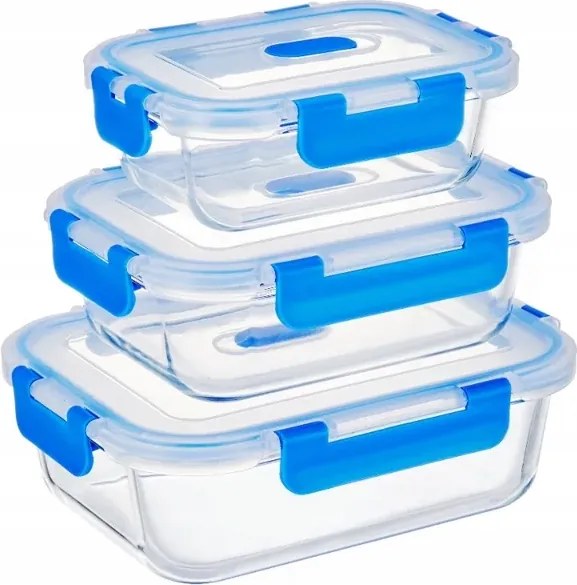 Ételhordó szett 3 db üveg ételtartó doboz uzsonnás tál fedővel PF-993