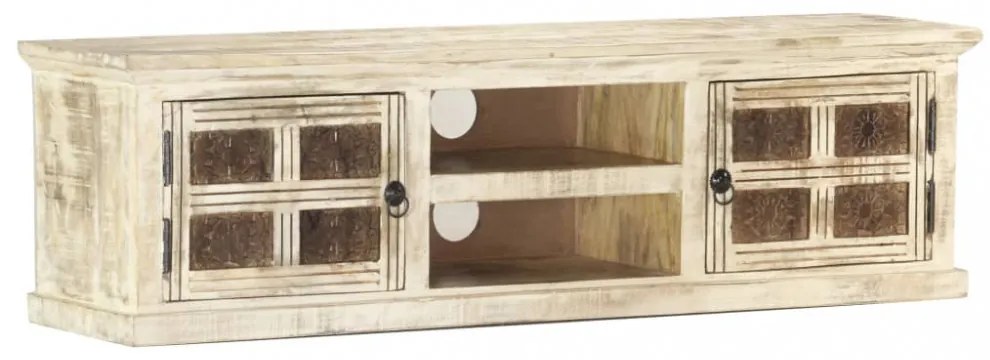 fehér tömör mangófa TV-szekrény 130x30x36 cm